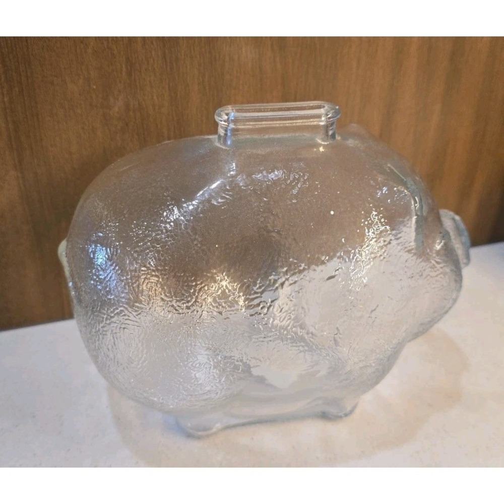 Vintage Anchor Hocking Glass Pig Coin Bank Big Clear Piggy Bank